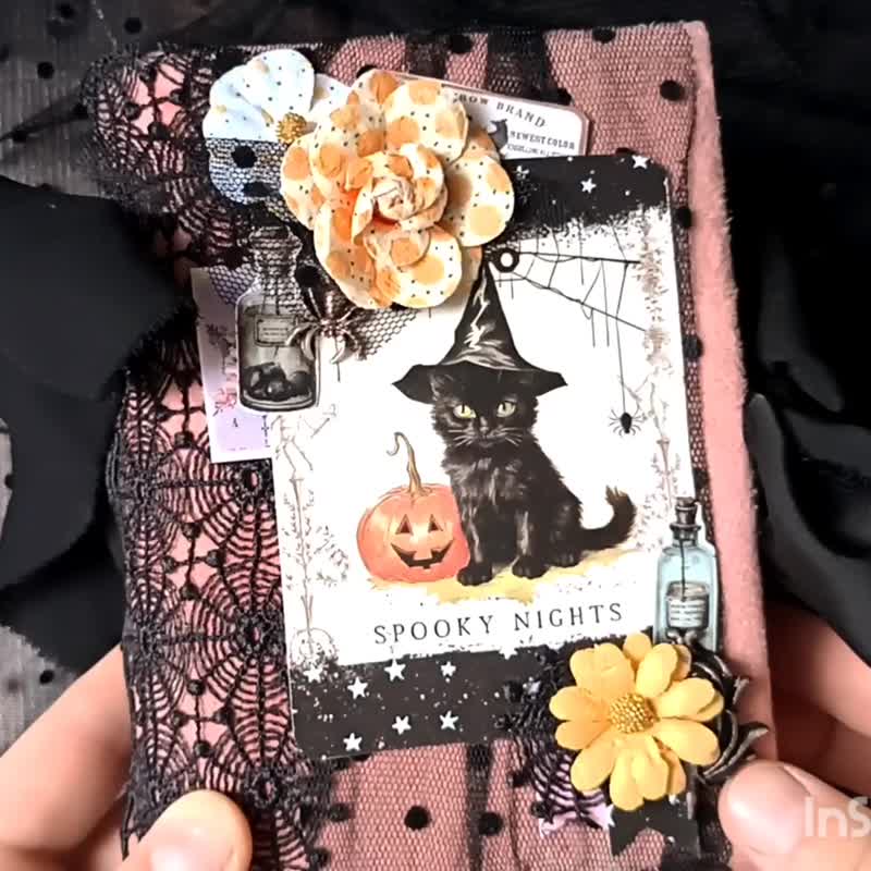 Be Witching Junk journal handmade Pink Gothic Witch grimoire notebook spells - 筆記本/手帳 - 紙 黑色