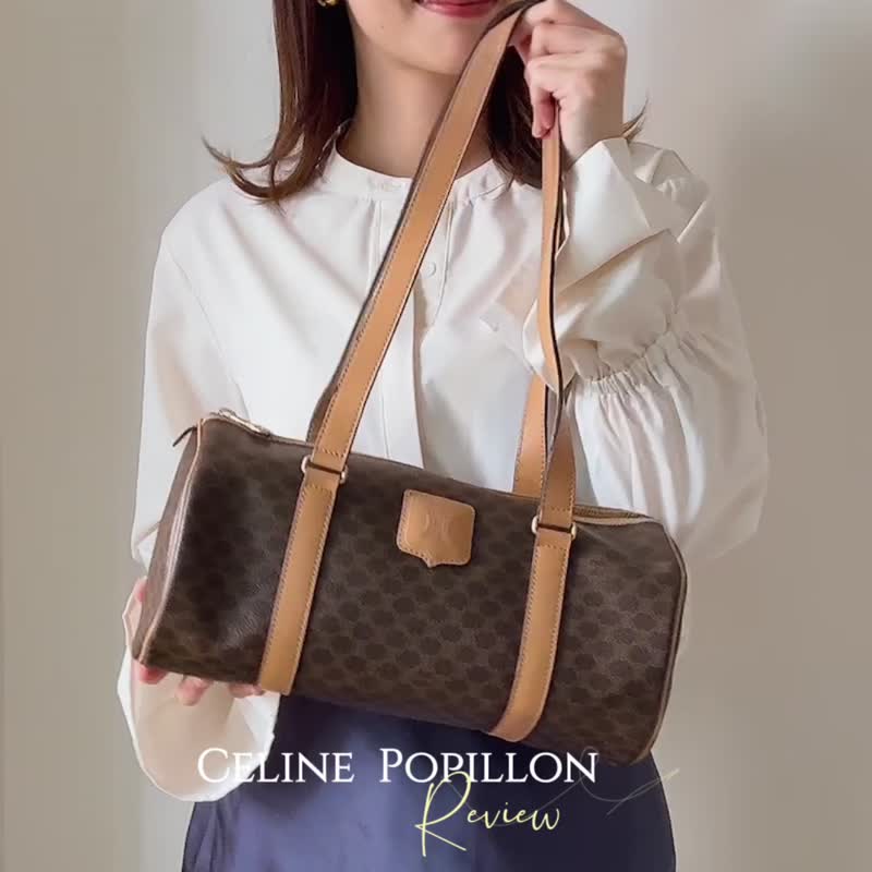 中古孤品 Celine 圓桶手袋 一套兩個親子包 - 側背包/斜背包 - 防水材質 咖啡色
