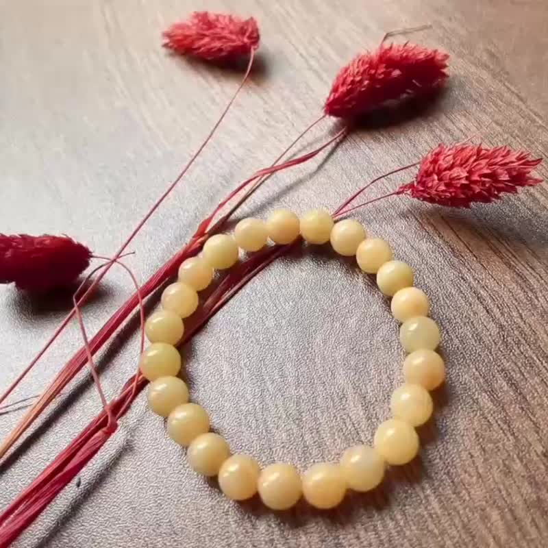 //財富自由//蜜糖琥珀色黃翡手串-緬甸天然A貨翡翠 - 手鍊/手環 - 玉石 橘色