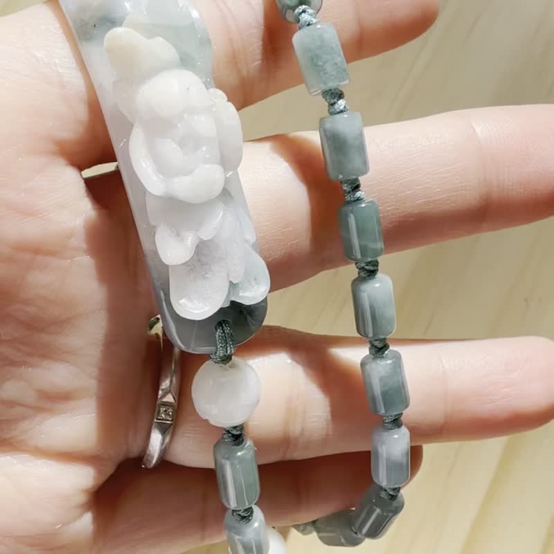 Handmade Jade Bracelet - Jade Shadow Peony - Double Wrap Bracelet - 手鍊/手環 - 玉石 綠色