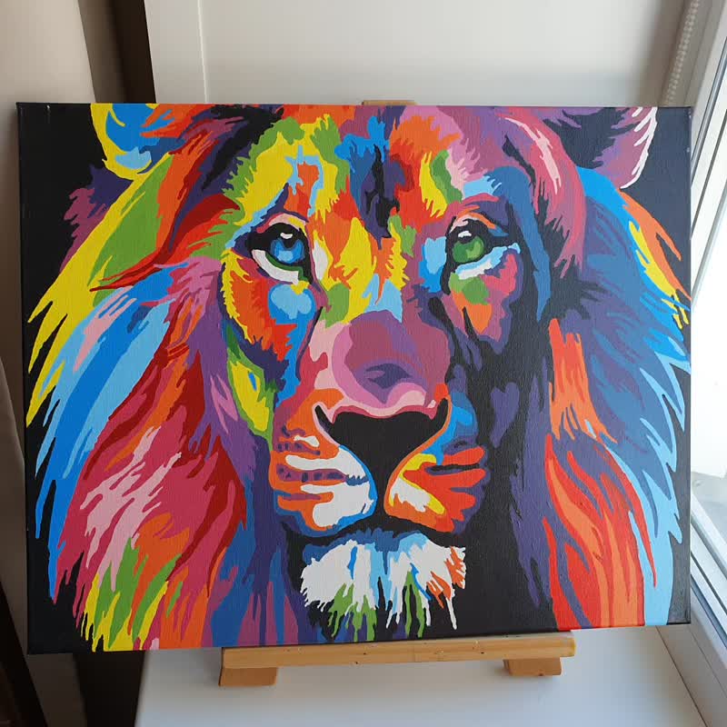 ライオンの絵の肖像画レオヘッドオリジナルアート動物多色