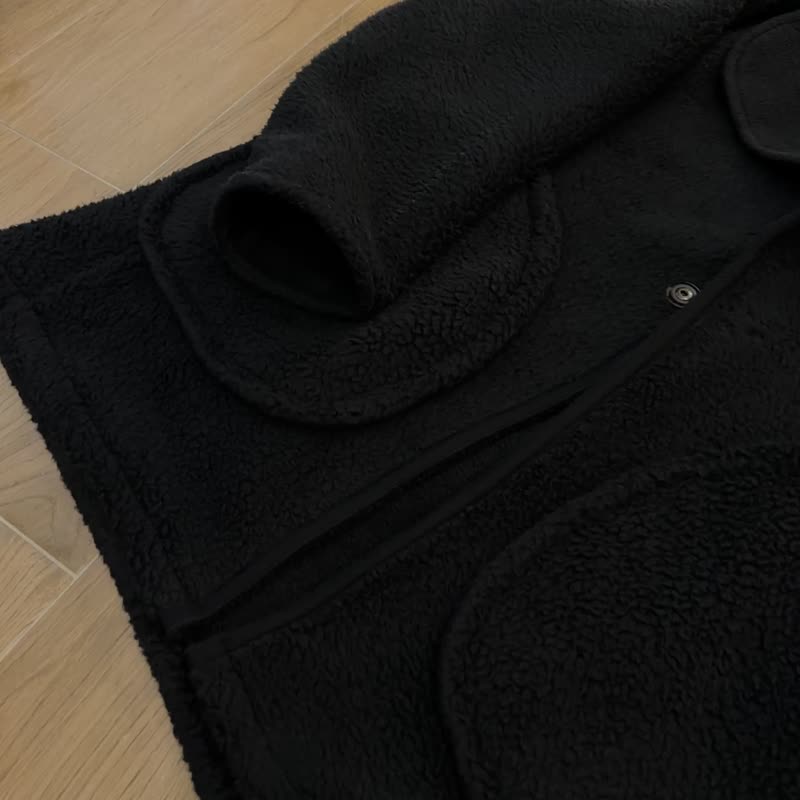 絨布保暖大外套 - 女大衣/外套 - 聚酯纖維 黑色