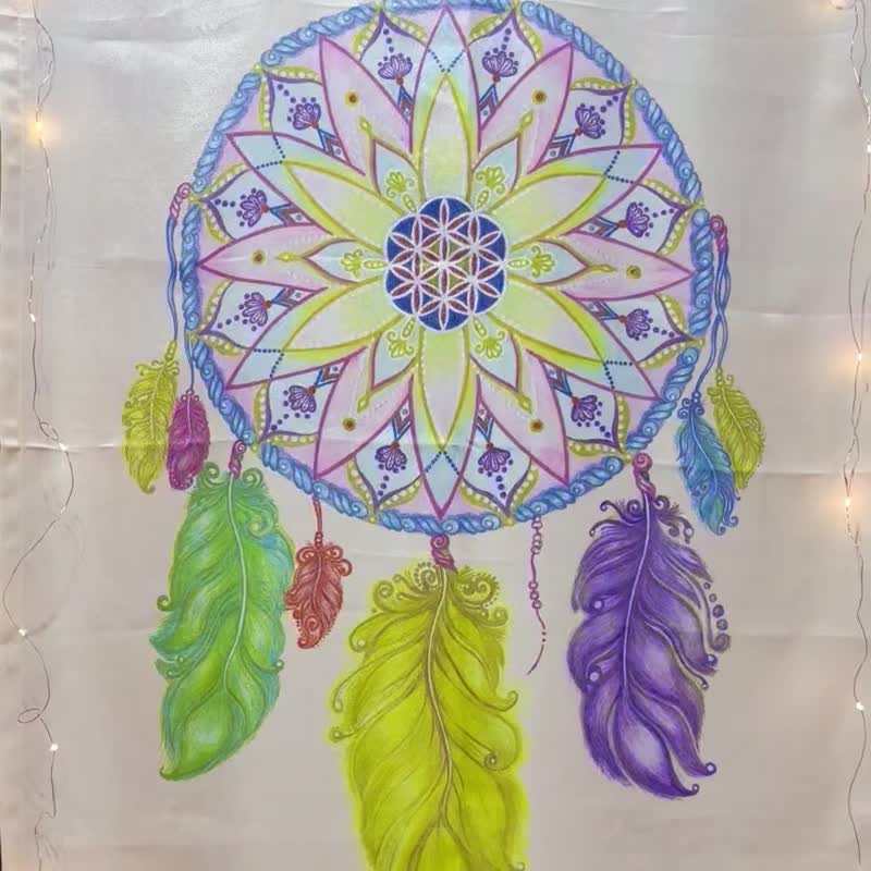 獨家正能量圖騰 喜悅禪生命之花補夢網曼陀羅藝術風水門簾Mandala - 門簾/門牌 - 棉．麻 多色