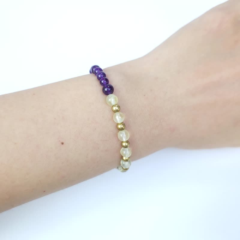 Purple gold broken steps (amethyst/citrine/ Bronze) (13cm) - สร้อยข้อมือ - คริสตัล สีม่วง