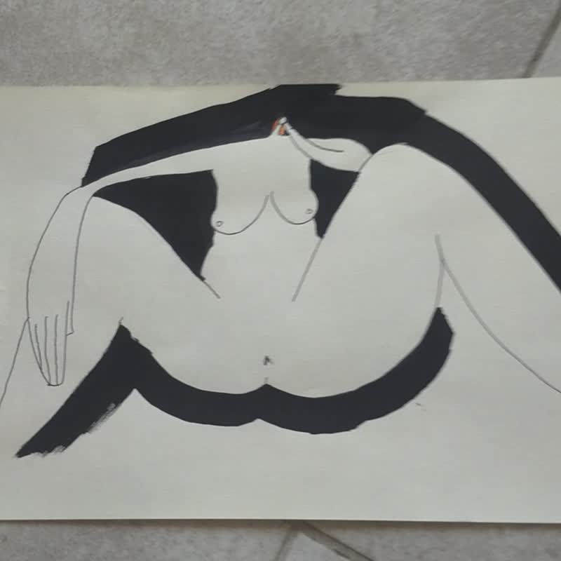 Conceptual very nude drawing of naked woman - Wall Décor - Paper Gray