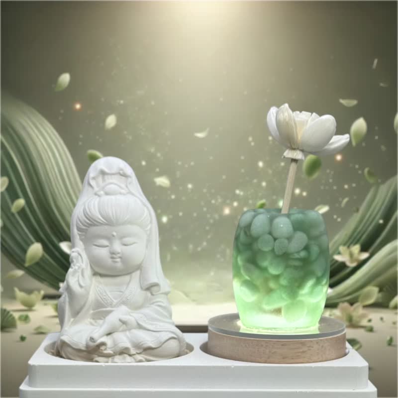 小夜燈 淨念開運水晶香氛燈座系列 療癒系公仔 寶瓶觀音水晶夜燈 - 香氛/精油/擴香 - 水泥 白色