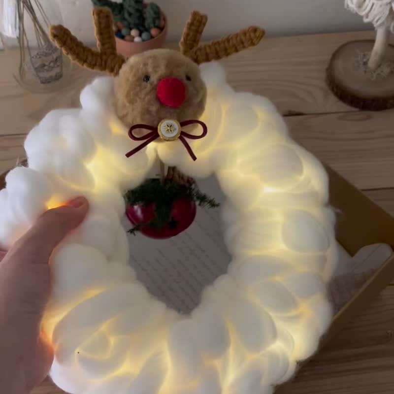 Bell Elk Peng Peng Wreath/Christmas Gift/Exchange Gift/Occasional Goods/Healing - ของวางตกแต่ง - ขนแกะ 