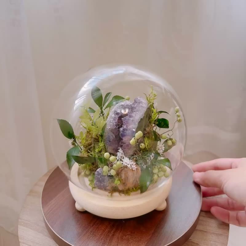 開天闢地 勇氣_紫水晶洞 永生葉材 玻璃罩 微景觀綠植栽 - 盆栽/植栽 - 植物．花 綠色