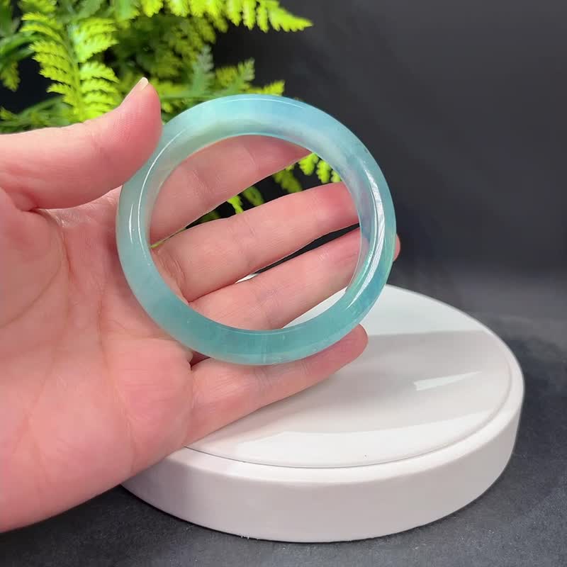 冰透海藍寶手鐲60MM 高品質星光共生金屬礦綠柱石手環 平氣靜心 - 手鍊/手環 - 寶石 藍色