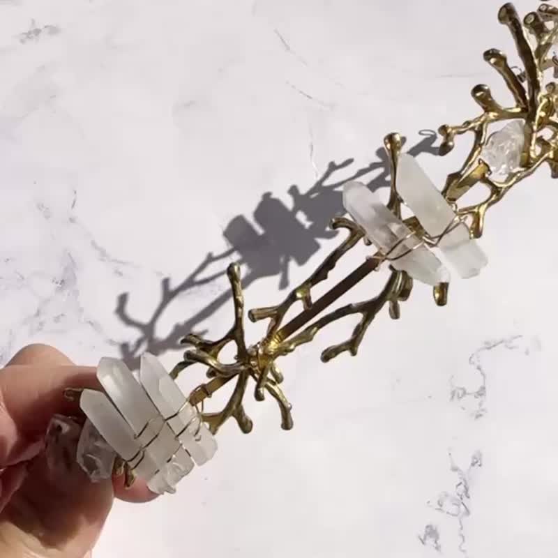 CORAL CRYSTAL TIARA BRIDAL accessories wedding - Hair Accessories - Copper & Brass Gold