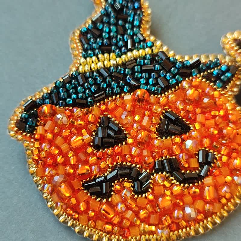 萬聖節橙色南瓜胸針 刺繡萬聖節飾品 恐怖別針禮物 - 胸針 - 玻璃 橘色