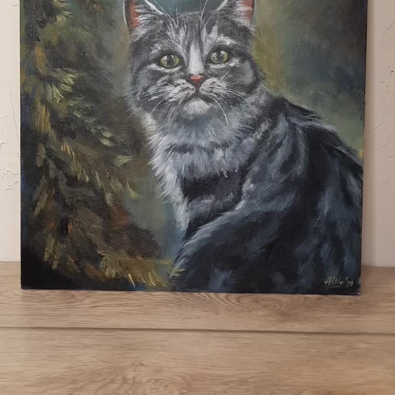 Cat portrait painting Original acrylic painting Animal painting Tabby cat art - โปสเตอร์ - วัสดุอื่นๆ หลากหลายสี