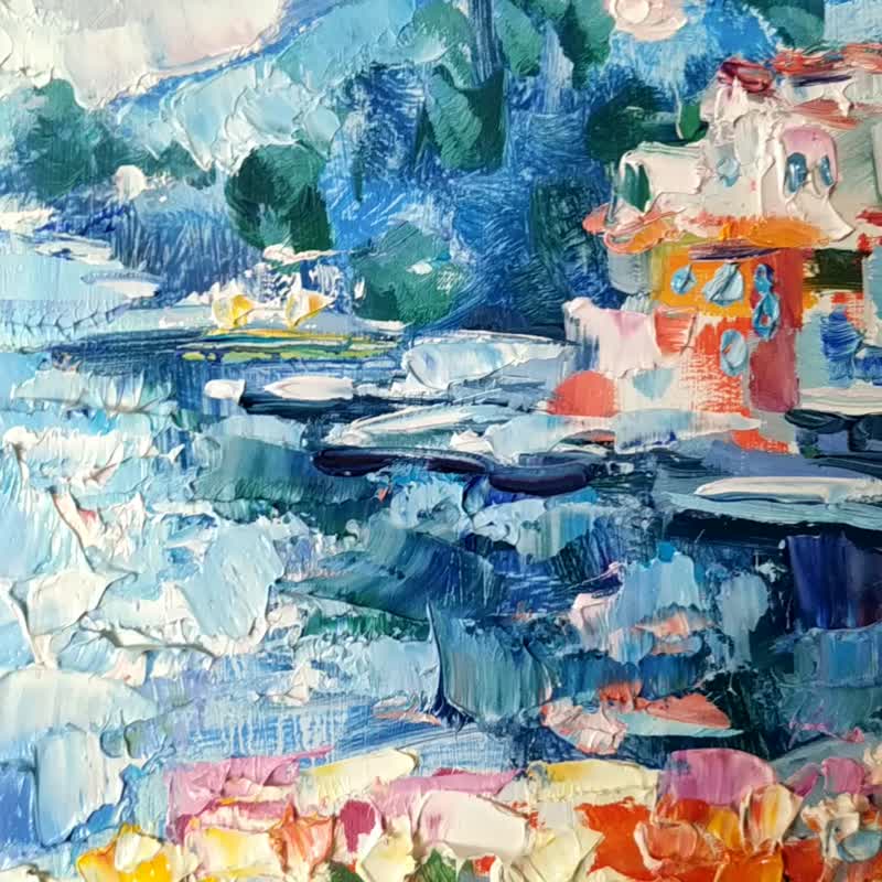Italy Painting Lake Como Impressionism Art Landscape Italian Original Artwork - 海報/掛畫/掛布 - 木頭 