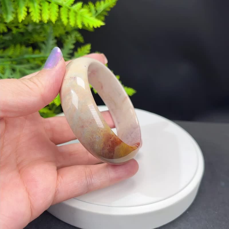 優質 珊瑚玉手鐲 56MM 冰潤高瓷 橘粉紫 天眼鳳尾紋 平安美滿吉祥 - 手鍊/手環 - 玉石 
