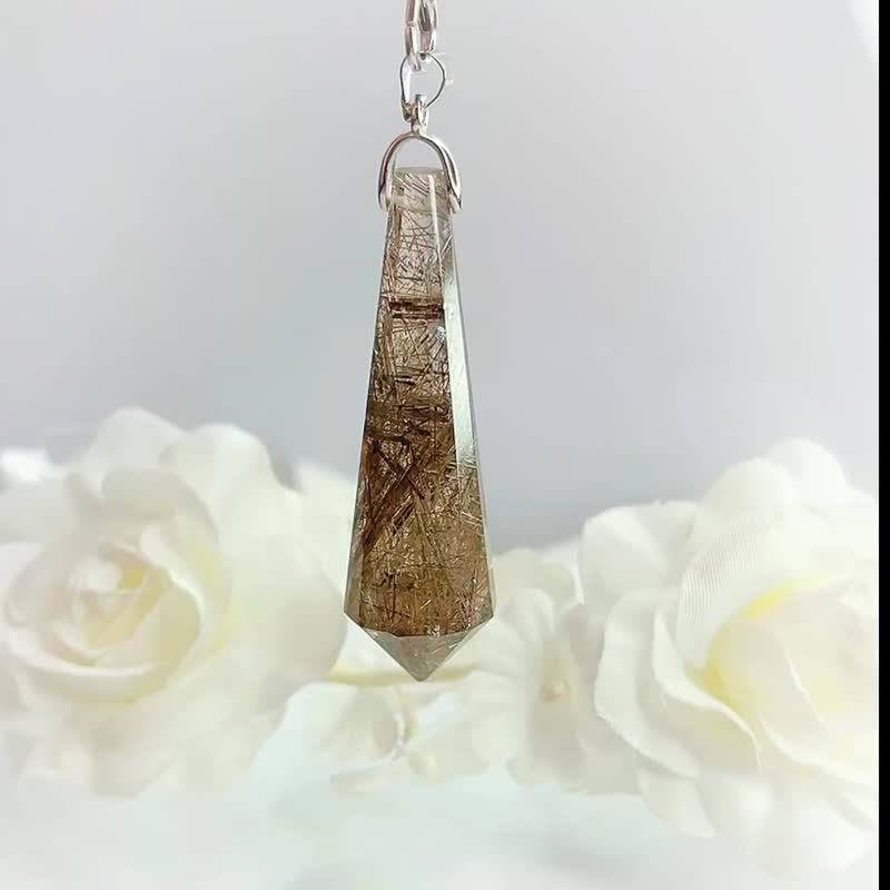 稀有頂級魔鬼髮晶 項鍊 水晶靈擺 吊墜 個性美 金銀髮晶 魔鬼銀髮 - 項鍊 - 水晶 透明