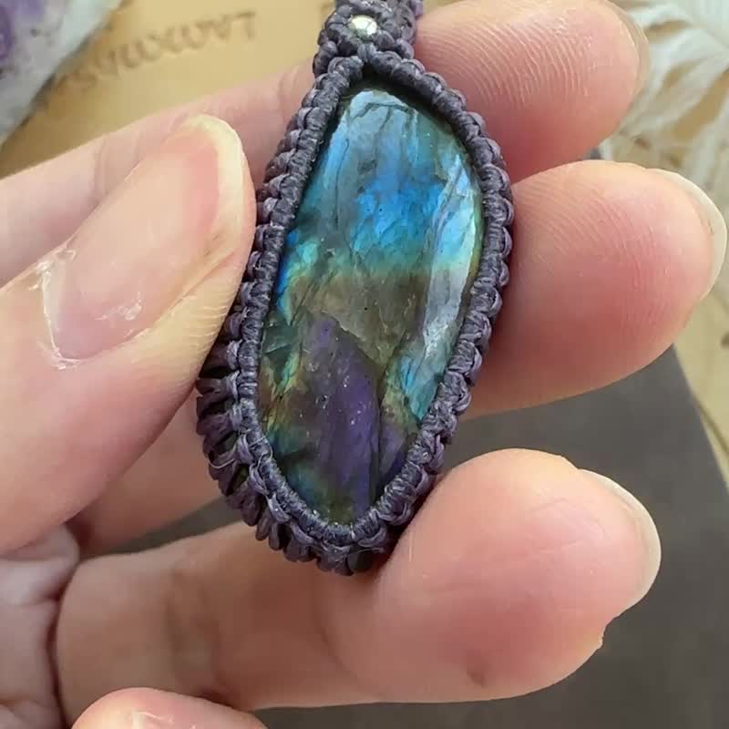 CSP94 簡約民族風 蠟線編織 拉長石 項鍊 (可調長度) - 項鍊 - 寶石 紫色