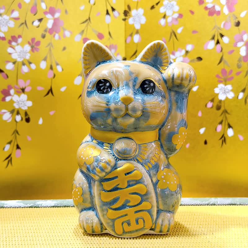 【映梅藏富】清水燒招財貓 | 花結晶 灰青 - 体花 千万両 - 擺飾/家飾品 - 瓷 多色