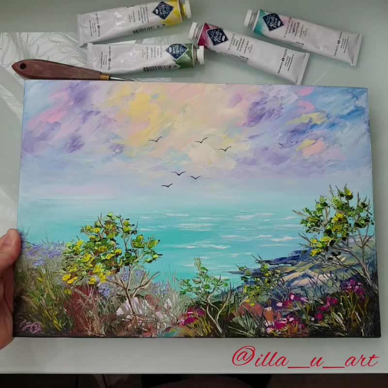 Seascape Painting Landscape Original Art Beach Wall Art Impasto Oil Painting - 海報/掛畫/掛布 - 其他材質 多色