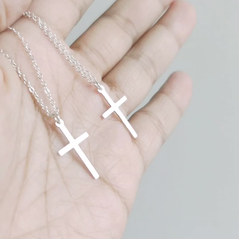 SV925 Polish/Hammered Dainty Small Cross Necklace, Adjustable - Collar Necklaces - Sterling Silver Silver