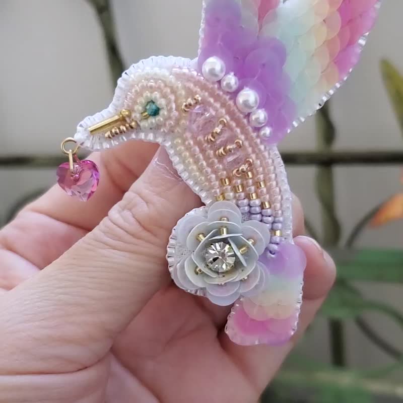 hobby kit little bird beads embroidery brooch - Brooches - Glass Pink