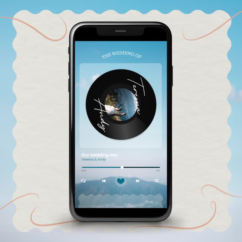 【客製】動態電子喜帖 / 電子囍帖 - 黑膠唱片 婚紗相 出席統計 - 電子喜帖/賀卡/邀請函 - 其他材質 