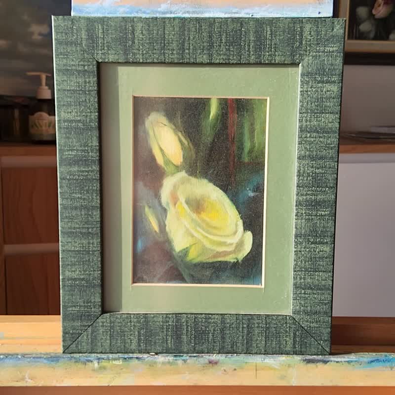 Yellow Roses Painting Flower Original Art Floral Multilayered Painting Small Art - วาดภาพ/ศิลปะการเขียน - กระดาษ 