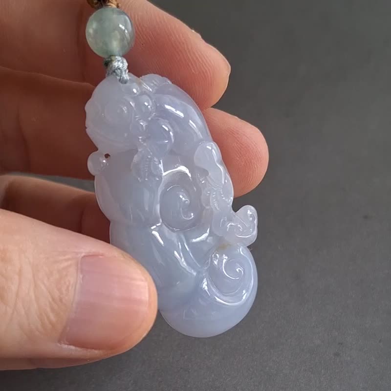 天然緬甸紫翡翠吊墜 | 蜥蜴如意 | A貨翡翠玉器 - 項鍊 - 玉石 