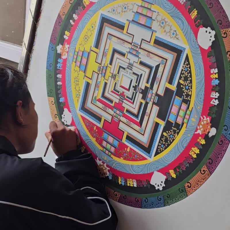 时轮曼荼罗唐卡——宇宙与内在平和的灵性地图 - 壁貼/牆壁裝飾 - 其他材質 多色