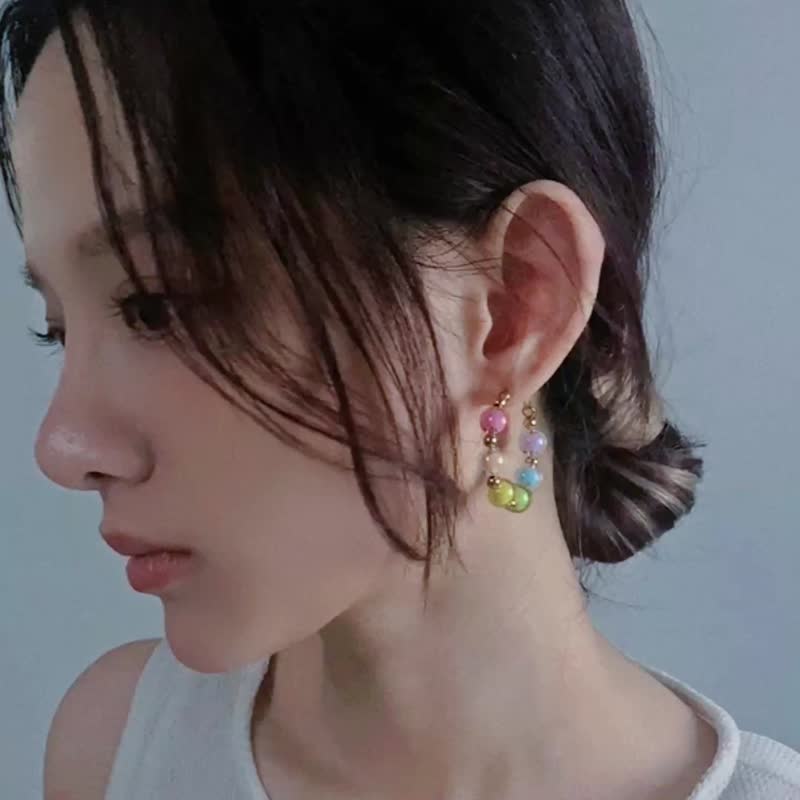 PRIDE 系列 - 彩虹泡泡 * LGBT 遊行 彩虹 黃銅 圓球 圈圈 耳環 - 耳環/耳夾/耳骨夾 - 銅/黃銅 多色