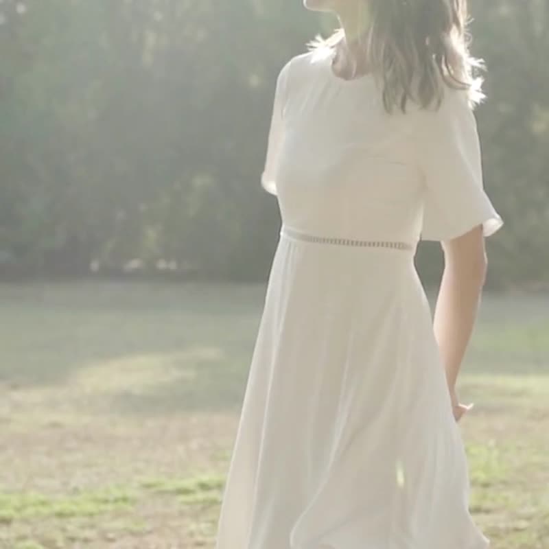 鏤腰雪紡層次裙 - 連身裙 - 其他材質 白色
