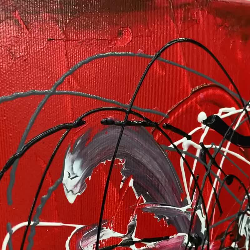 ジャクソン・ポロック風の赤い抽象キャンバス絵画 現代美術