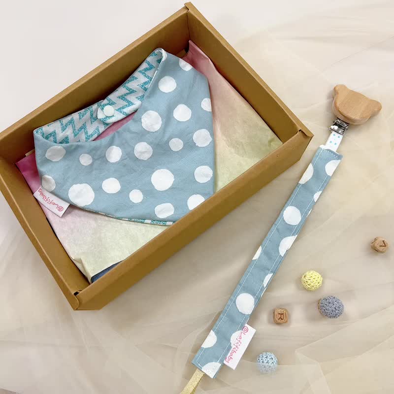 Blue gray dots Baby Full-Month Shower Gift Box - ของขวัญวันครบรอบ - ผ้าฝ้าย/ผ้าลินิน สีน้ำเงิน