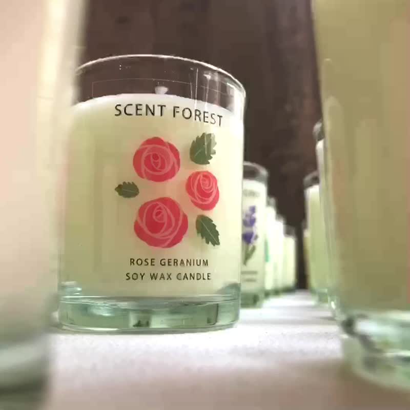 Essential Oil Scented Soy Candle: Rose Geranium - Candles & Candle Holders - Glass Pink
