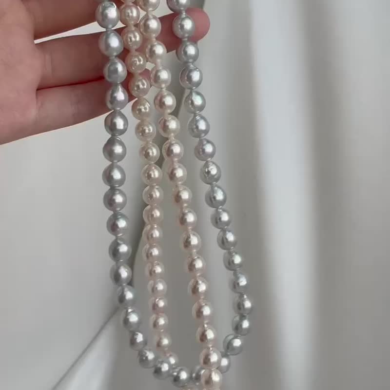 Akoya Pearl Pearl Necklace, Long Necklace, Various Ways to Wear, Unmatched Gray, White Pink, 2 Colors, Original Design, Made in Japan - สร้อยคอ - ไข่มุก หลากหลายสี