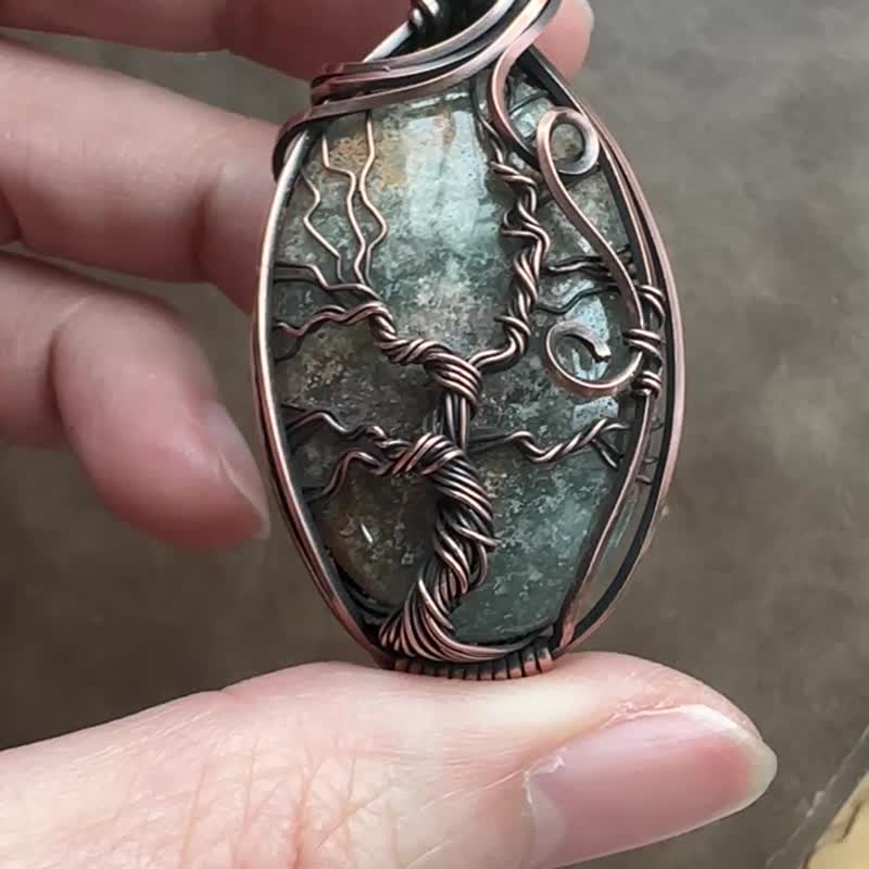 WW424 民族風繞銅線 復古做舊 wire wrap 幽靈水晶 生命之樹頸鏈 - 項鍊 - 銅/黃銅 咖啡色