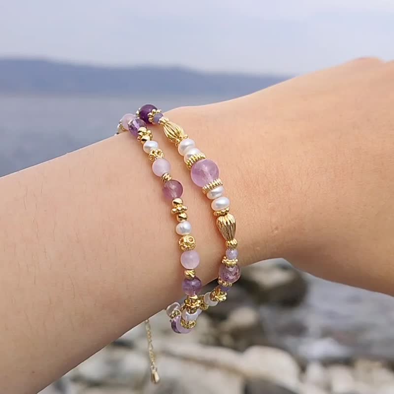 Zixia Fairy-Double Circle Bracelet | Lavender Amethyst Kunzite Purple Super Seven | Relieve Anxiety - Bracelets - Crystal Purple