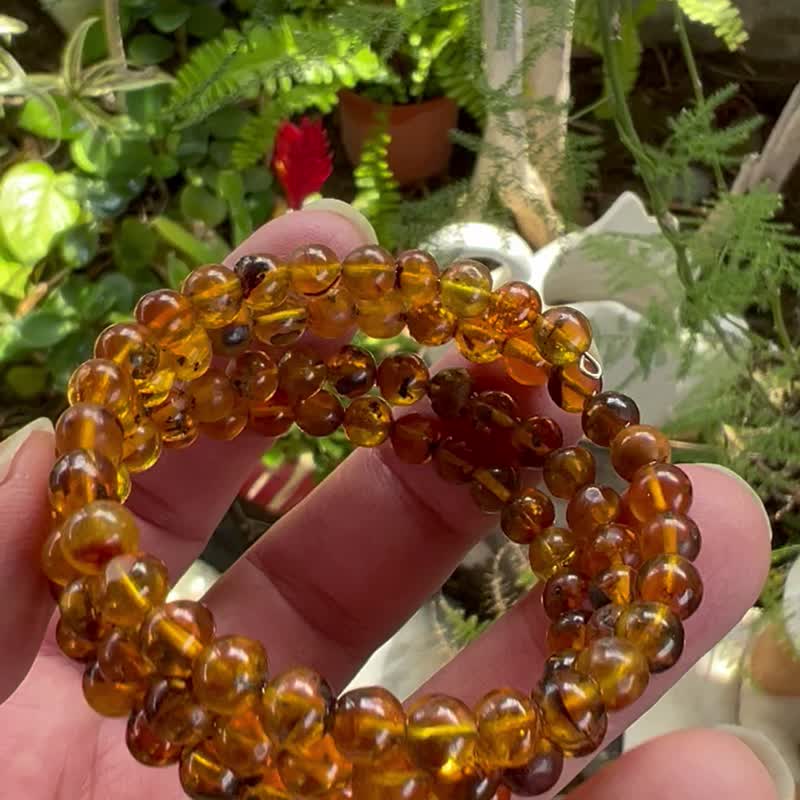 天然波羅的海金珀 7mm三層疊珠 手鍊14.8克 植物珀 琥珀 Amber - 手鍊/手環 - 半寶石 金色