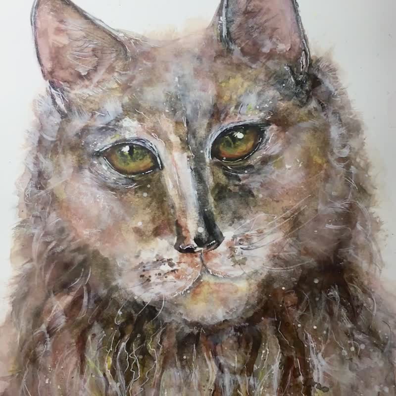 Guardian of the Silent Forest – Original Watercolor Lynx Portrait (A4) - 似顏繪/客製畫 - 紙 