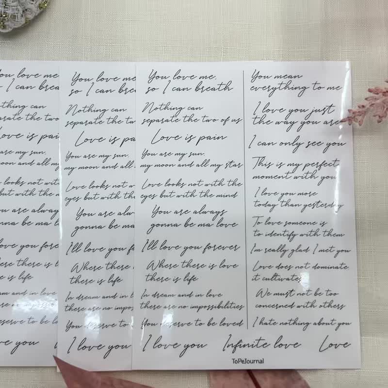ToPeJournal-English Cursive Lettering Glossy Transparent Stickers 3PCS - Stickers - Paper 