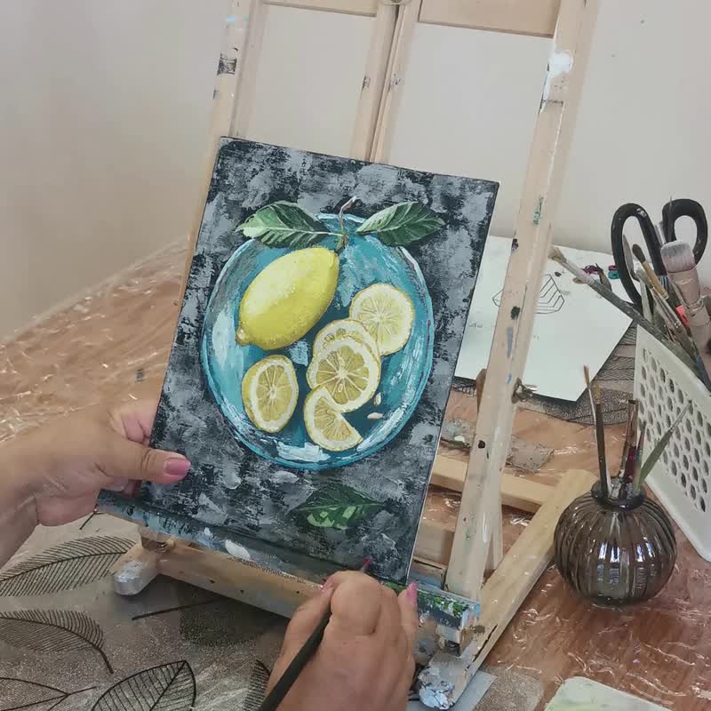 レモンフルーツの静物画オリジナル額入りウォールアート