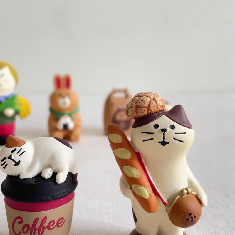 [Out of Print] French Bread Cat Coffee Black Cat Japan Concombre - ของวางตกแต่ง - เรซิน สีนำ้ตาล