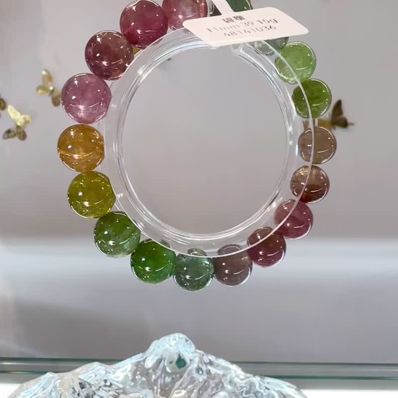 Natural fairy color tourmaline 11mm39.15g with purple gray tourmaline crystal bracelet to attract wealth and career with strong magnetic field - สร้อยข้อมือ - คริสตัล หลากหลายสี