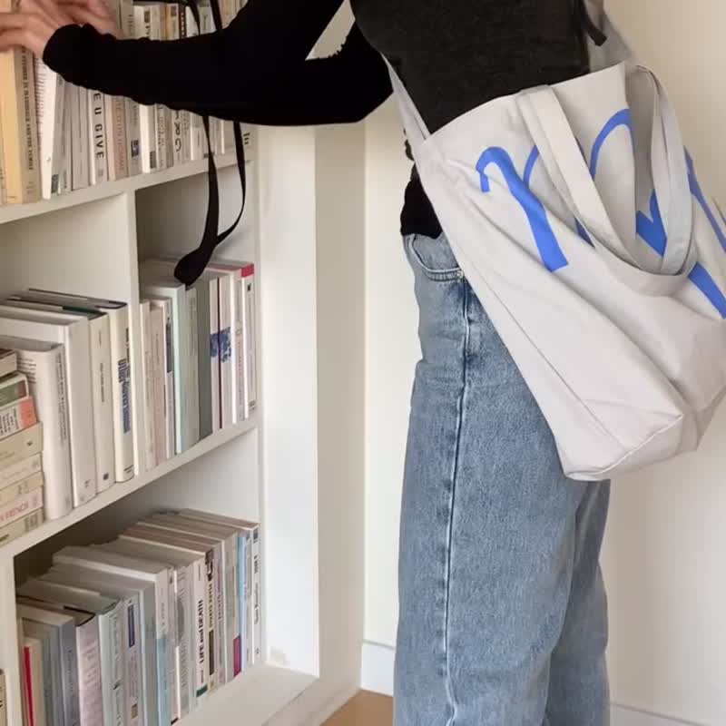 現貨 - 韓國品牌 MINMIN 兩用大容量托特包 - 淺灰色 - 側背包/斜背包 - 棉．麻 灰色