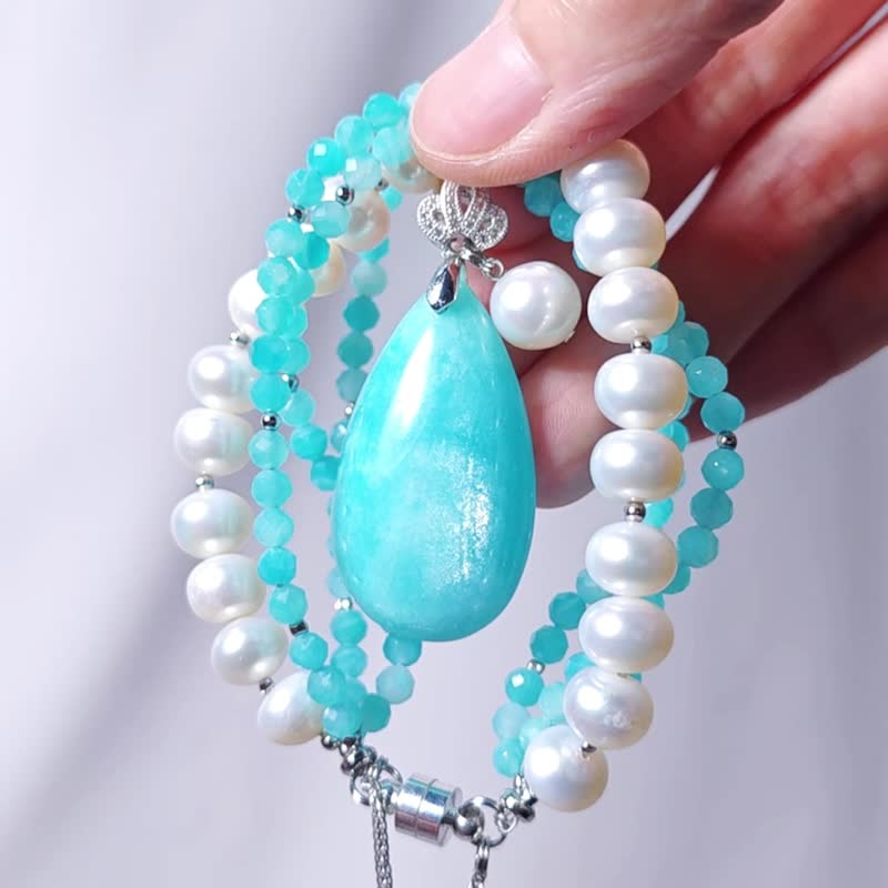 Top-quality Amazonite Stone Water Drop Pearl Wisdom Career Spirituality Bracelet Magnetic Clasp Single Product - สร้อยข้อมือ - เครื่องเพชรพลอย สีน้ำเงิน