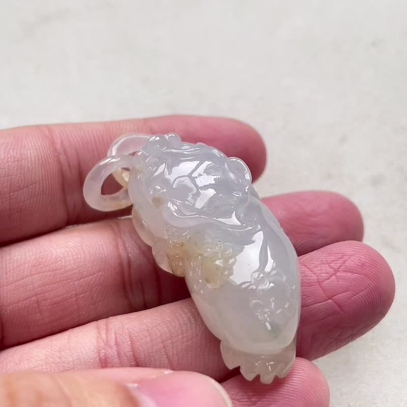 冰種飄黃翡翠貔貅 | 天然緬甸玉翡翠A貨 - 項鍊 - 玉石 黃色