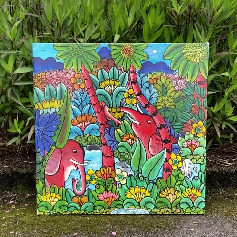 【V241-大象的秘境】坦尚尼亞手繪無框畫,掛畫 - 海報/掛畫/掛布 - 其他材質 