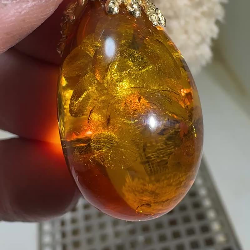 奢華干邑琥珀吊墜  大型閃耀飾品  手工製波羅的海女性首飾 - 項鍊 - 半寶石 透明