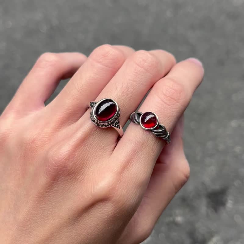 Xiyingyao 925 Silver Stone red Stone live ring ethnic style retro men and women hippie - General Rings - Crystal Silver