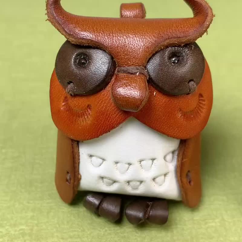 Animal Forest - Little Owl - Leather Vegetable Tanned Leather Key Ring Charm Lanyard Animal Shape - Keychains - Genuine Leather Multicolor