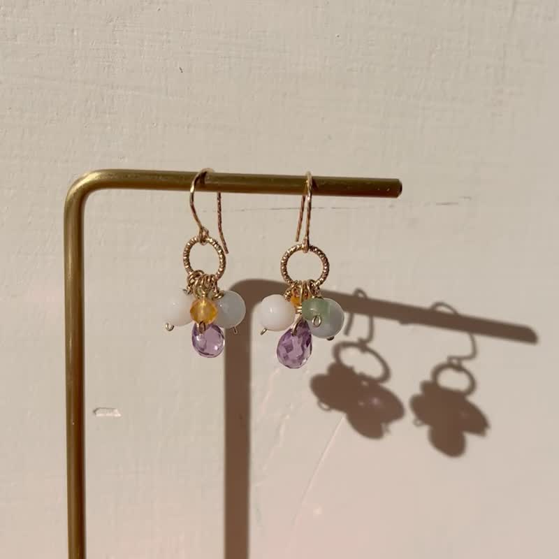 Gemstone Earrings & Clip-ons Multicolor - gemstone earring 14KGF amethyst morganite carnelian aventurine